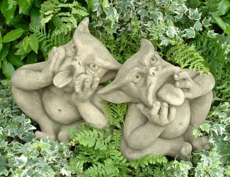 Ivan and Gregory: pair of humorous gargoyle statues for the garden